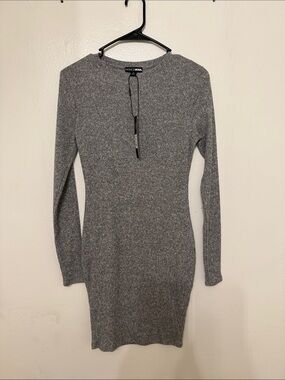 Fashion Nova Heather Gray Ribbed Long Sleeve Bodycon Dress